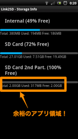 SDカードはこんな感じで区切った。アプリ領域に2GBを割り当て